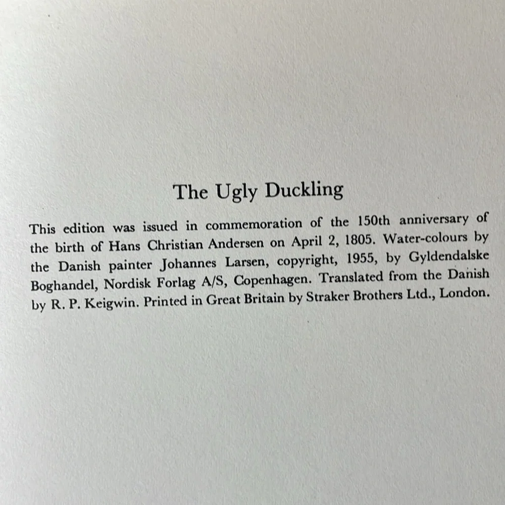 The Ugly Duckling book by Hans Christian Andersen, iilus. Johannes Larsen,